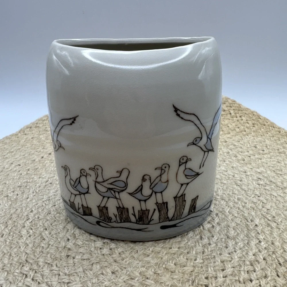 Otigiri Vase Vintage 80s Seagulls Birds‎ Porcelain Coastal Nautical Beach Decor